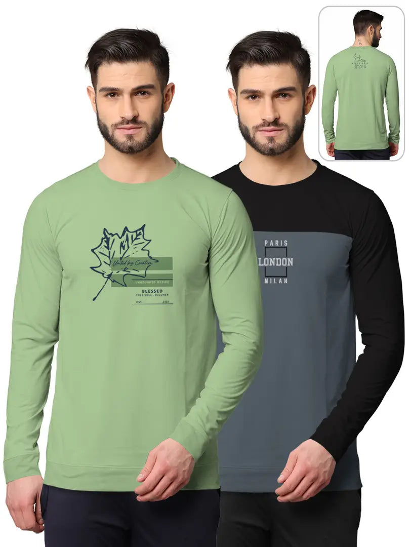 Stylish Fancy Cotton Blend Round Neck Long Sleeves Printed Sweatshirts Combo For Men Pack Of 2